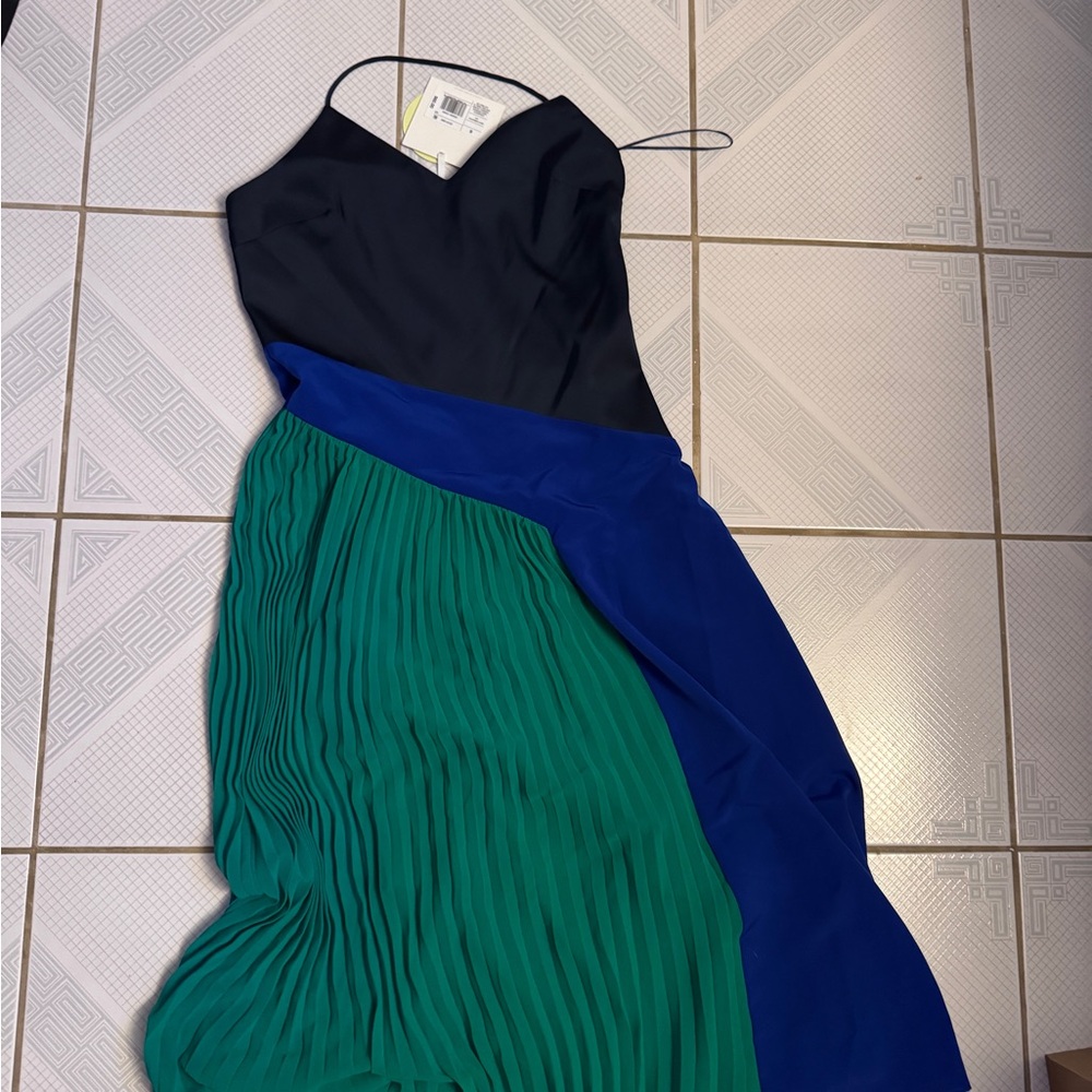 Cushnie Blue and Green Asymmetrical Sundress